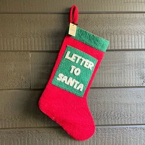 Holiday Stocking, Letter to Santa' Stocking 19” H, Red Wool Felt Stocking, NWT